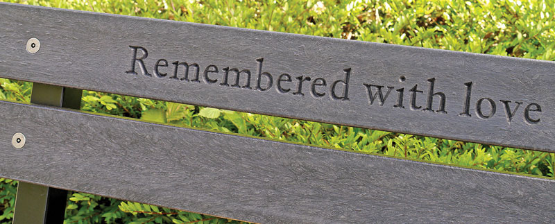 Georgian steel slat seat with stainless steel plaque